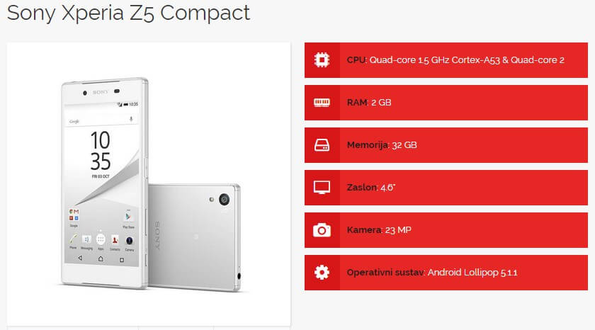 Sony Xperia Z5 Compact specifikacije