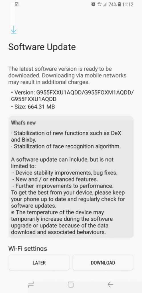 Samsung S8 update 4