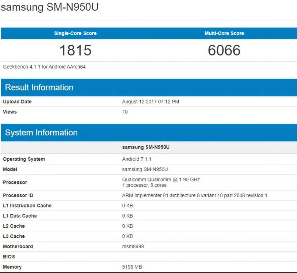 Samsung Note 8 benchmark