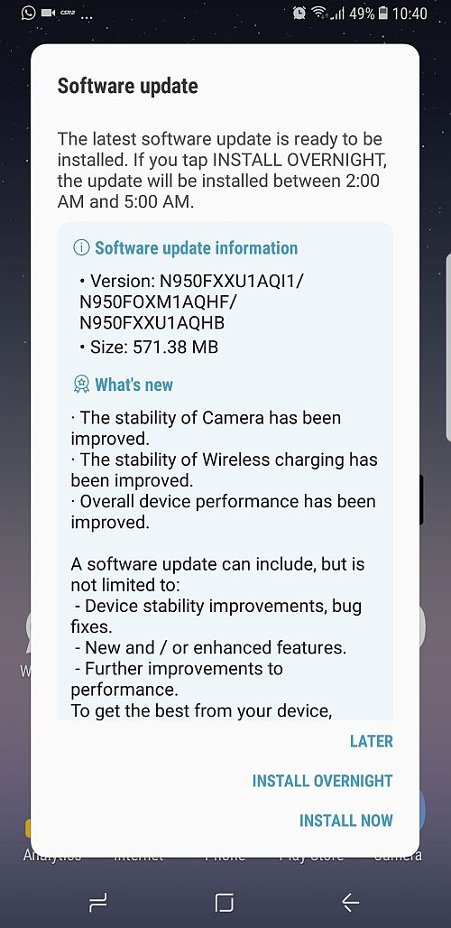 Samsung Galaxy Note8 update 1