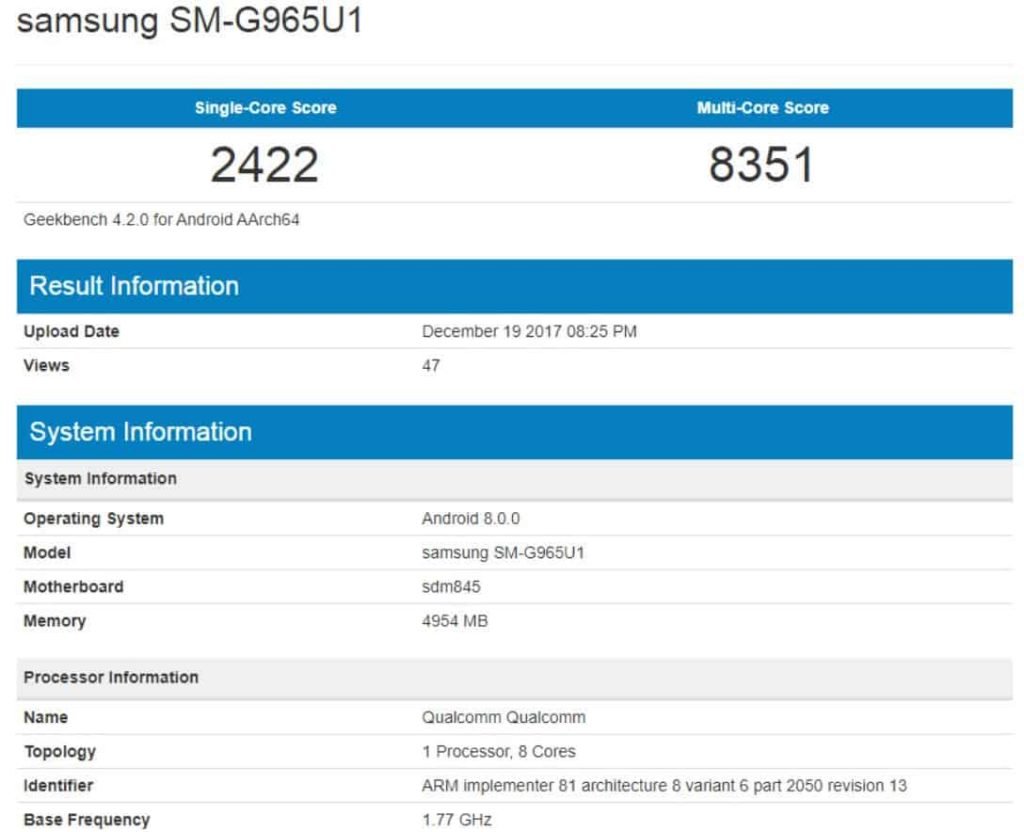 Samsung S9 Plus benchmark