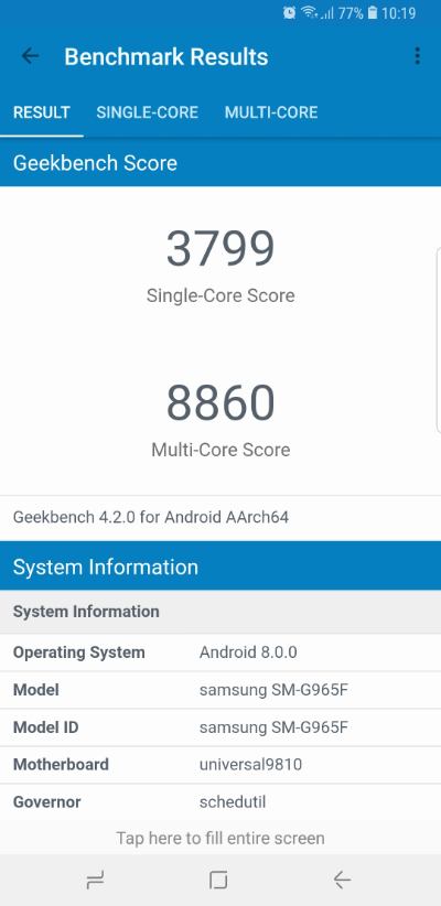 Samsung S9 Geekbench 4 3