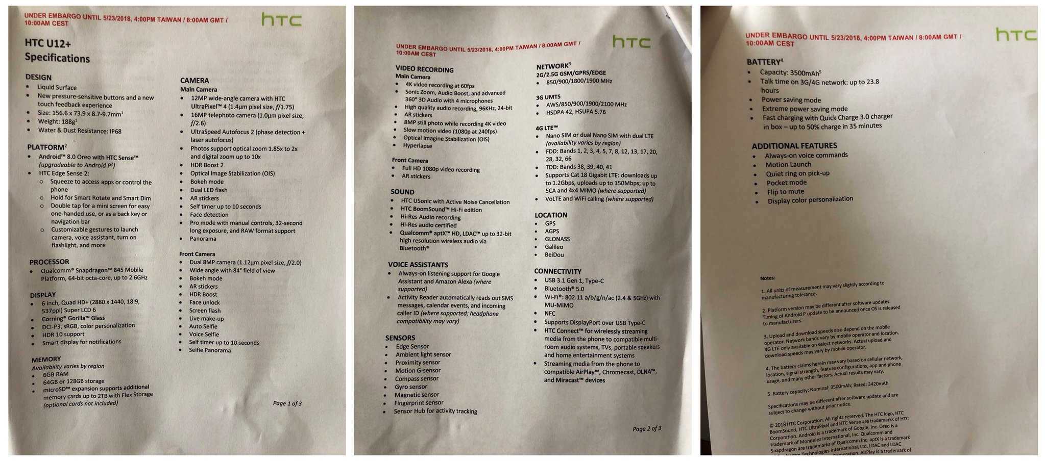 HTC U12 specifikacije