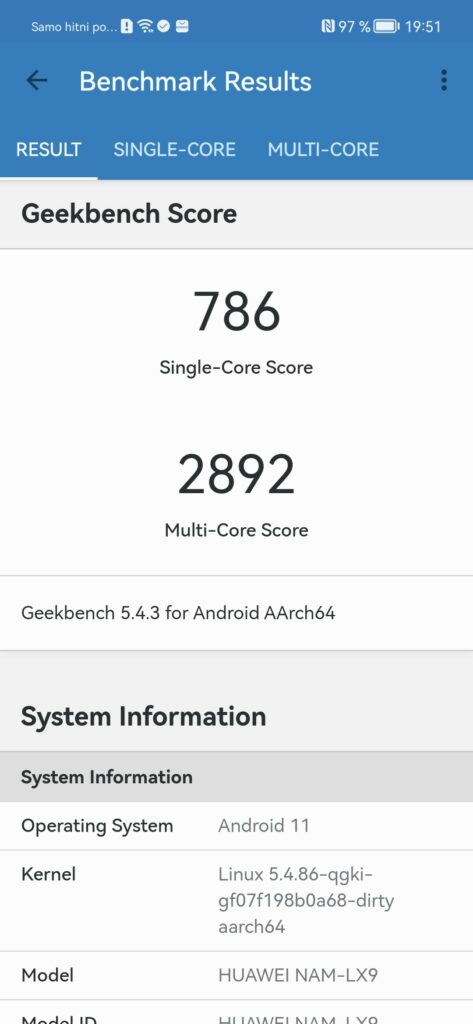 Huawei nova 9 GeekBench 5 single multi core