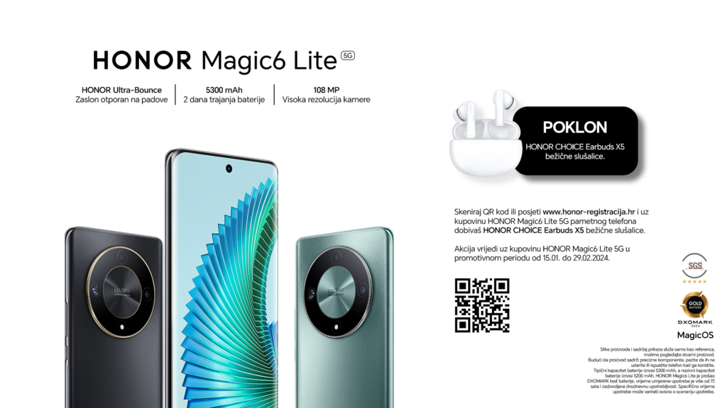 HONOR Magic6 Lite poklon HONOR Choice Earbuds X5 slusalice