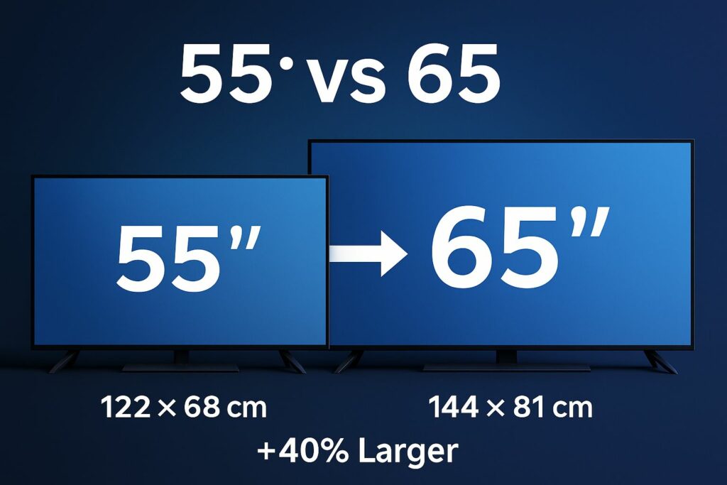 Koliko je 55 inch veci od 65 inch